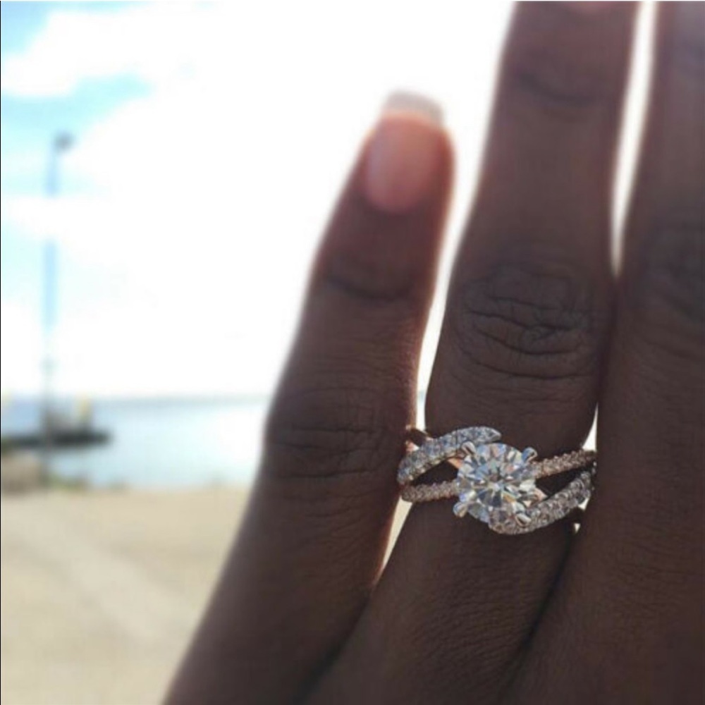 Two Tone Solid Rose Gold Round White Sapphire Dia… - image 2